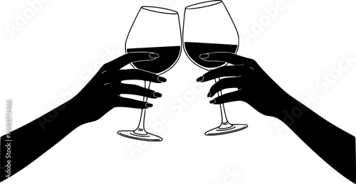 Women Hands Holding Wine Glasses, vector set