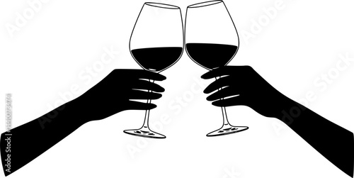 Women Hands Holding Wine Glasses, vector set