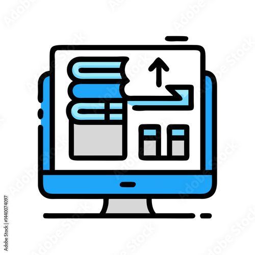 Online learning concept: Monitor display with books, education, digital courses