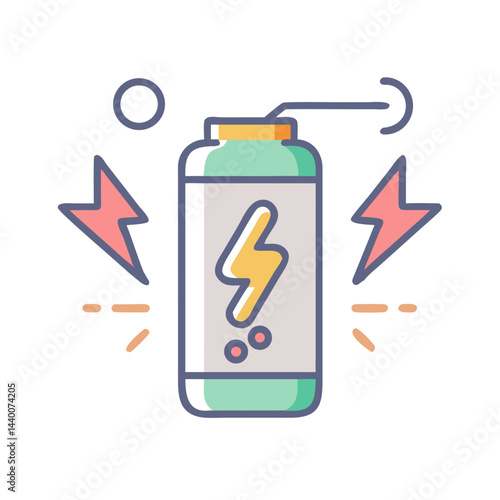 Colorful Icon of an Energy Drink or Battery with Lightning Bolts