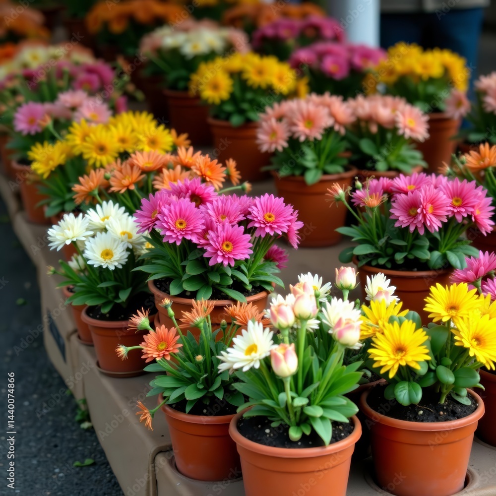 Close-up of colorful potted plants at an outdoor market in Copenhagen, potted plants, botanical, plants Close-up of colorful potted plants at an outdoor market in Copenhagen, potted plants, botanical, plants