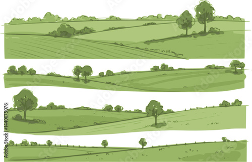 Rural Scene with Houses, Vineyard and Trees Sketch

