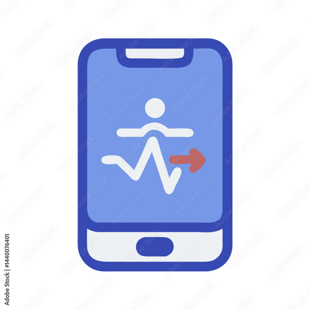 Mobile Fitness App Icon with Running Man and Arrow on Blue Smartphone Mobile Fitness App Icon with Running Man and Arrow on Blue Smartphone