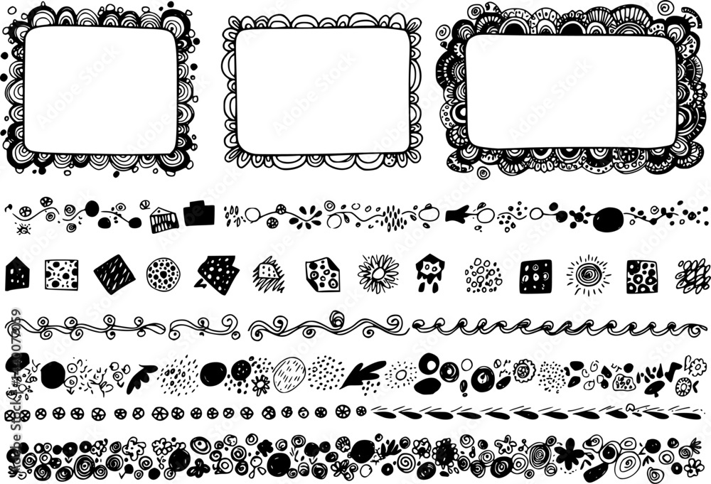 Fototapeta premium Doodle Frames Set, Hand Drawn Borders, vector set