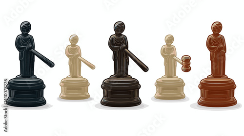 Five Pixel Art Statues: Justice, Gavel, and Award Trophies