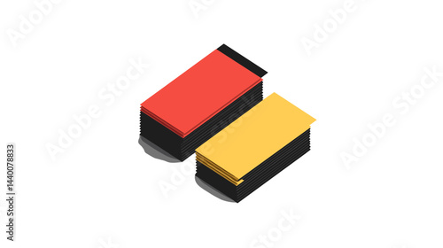 Isometric Red and Yellow Blocks on White Background