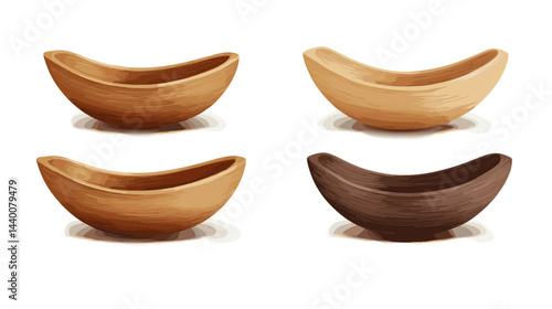 Set of Four Wooden Bowls in Varying Shades of Brown
