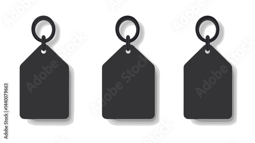 Three Black Blank Rectangular Keychain Tags Mockup