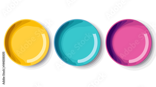 Three Colorful Round Plates on White Background