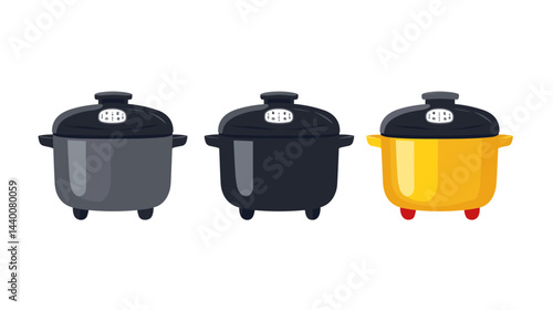 Three Cooking Pots in Grey Black and Yellow