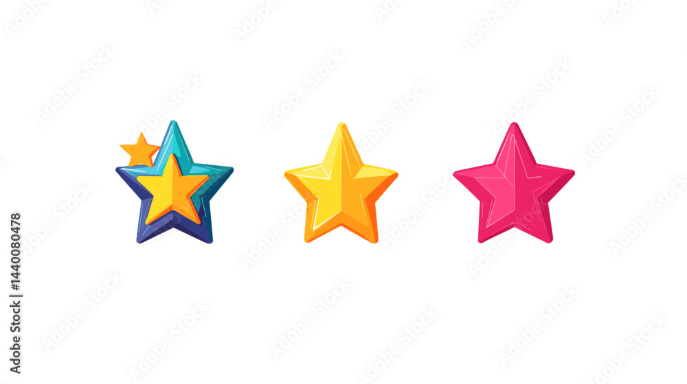 Obraz premium Three Pixel Art Stars: Teal, Yellow, and Pink