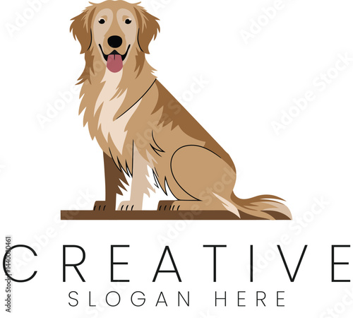 Adorable Golden Retriever Dog Sitting Logo Design Pet Animal Graphic Illustration art cute icon pets