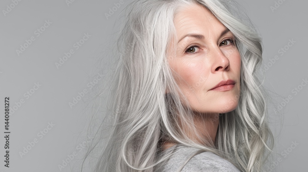 Naklejka premium Gorgeous Silver Hair for women over 50. 
