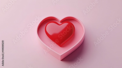 A red heart is placed in a pink box
