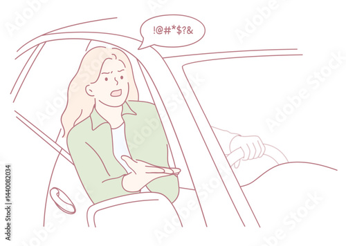A woman is engaging in an animated conversation from her car window, illustrating a lively and dynamic interaction