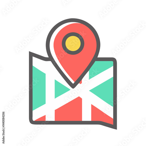 Colorful Map and Location Pin Icon for Navigation and Travel