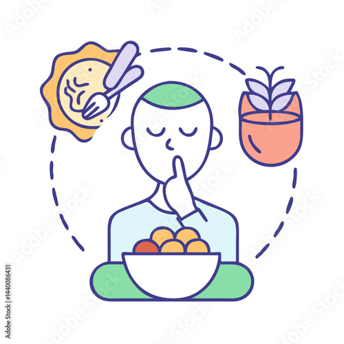 Mindfulness and Mental Health Illustration with Focus, Meditation and Healthy Eating