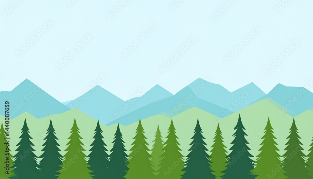 Fototapeta premium Exploring nature's beauty mountain and forest landscape scenic illustration peaceful environment vibrant color palette