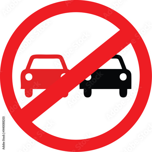 No overtaking allowed sign, two cars with prohibition symbol, no passing zone traffic regulation