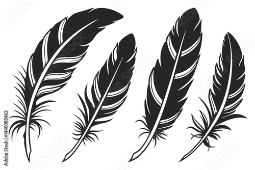 Black and white feather collection elegant bird plumage decorative isolated elements