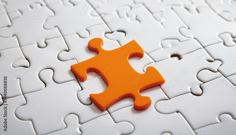 The orange puzzle pieces connect to solve the missing piece, like solving a problem. The orange puzzle pieces connect to solve the missing piece, like solving a problem.