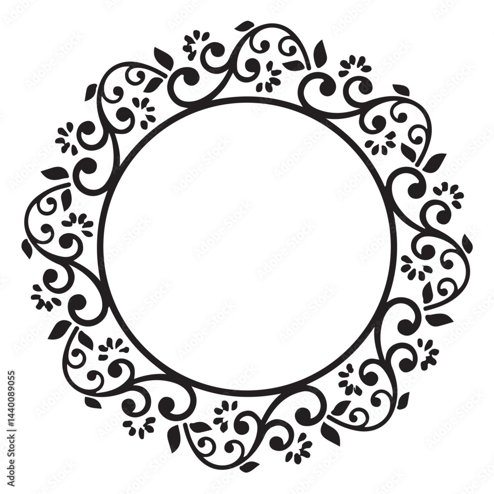 Elegant Floral Round Border Silhouette, Circular Floral Silhouette Frame, Nature’s Round Floral Silhouette, Delicate Circular Flower Border, Intricate Round Floral Border Art Elegant Floral Round Border Silhouette, Circular Floral Silhouette Frame, Nature’s Round Floral Silhouette, Delicate Circular Flower Border, Intricate Round Floral Border Art