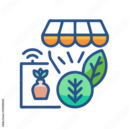 Smart Agriculture Icon: Solar Panels, Plant Monitoring, Technology for Sustainable Farming