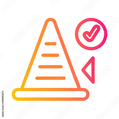Software testing icon with a checkmark and a triangle, gradient style