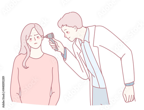 In a clinical setting, a doctor skillfully employs an otoscope to thoroughly examine a patients ear