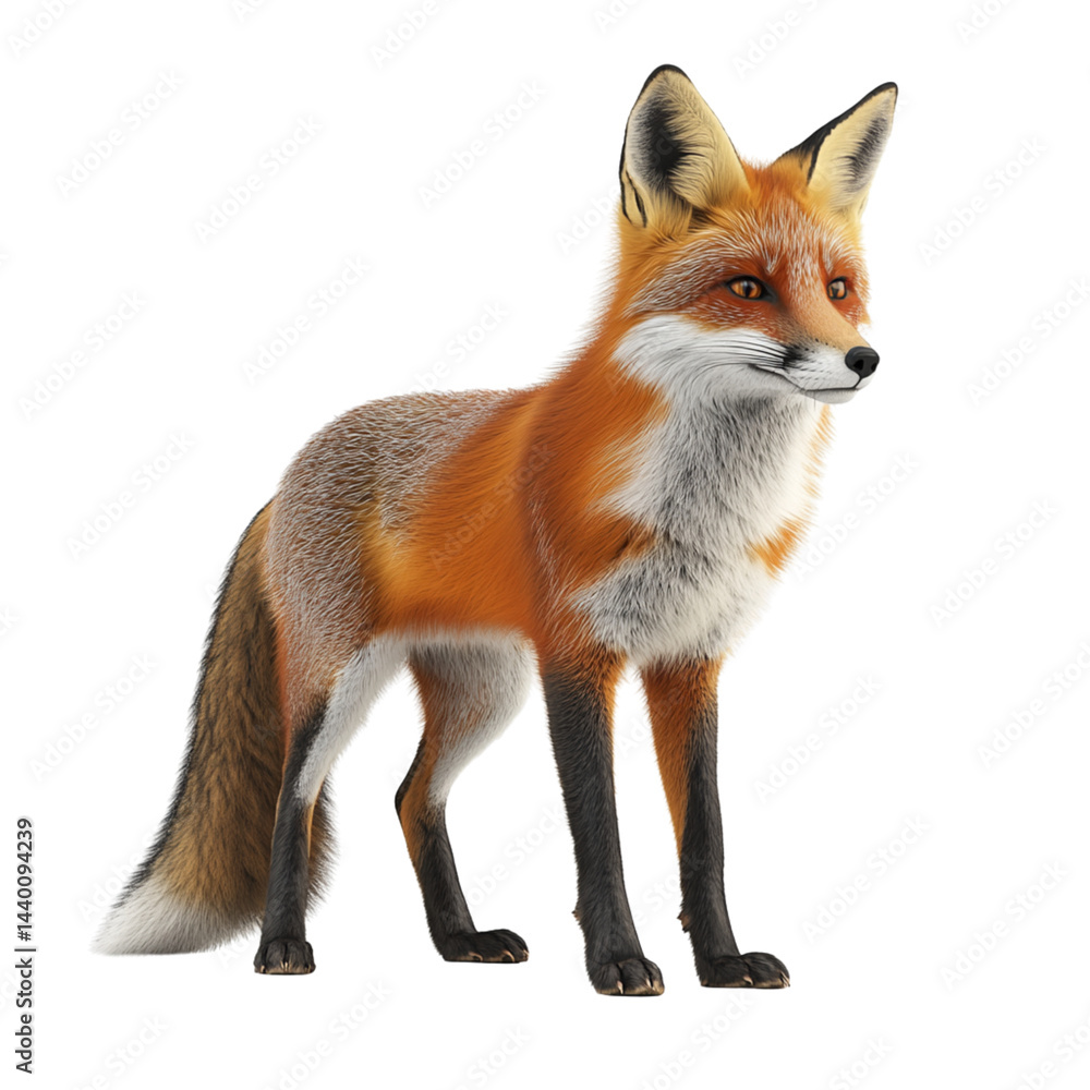 Fototapeta premium 3D red fox, full-body standing pose, transparent background