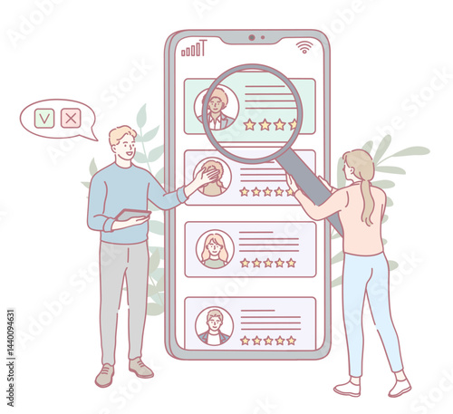 Individuals conducting an indepth analysis of user ratings and detailed feedback on a mobile application