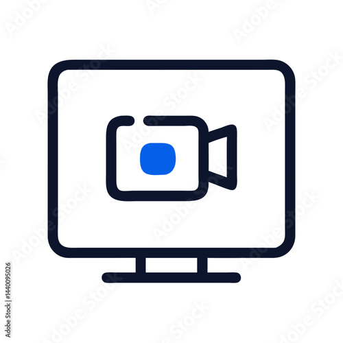 Online Video Conference Icon on Desktop Monitor, Virtual Meeting Concept