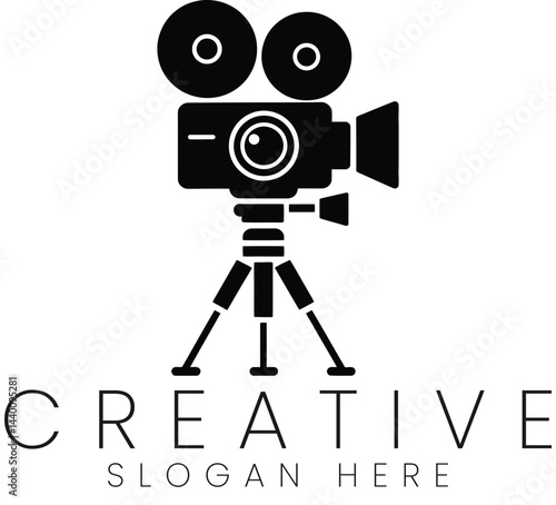 Vintage Film Camera Icon Black Design Studio Creative Logo movie video retro white media image style