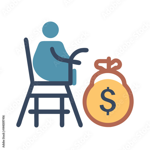 Retirement Planning Icon: Senior with Money Bag on Black Background