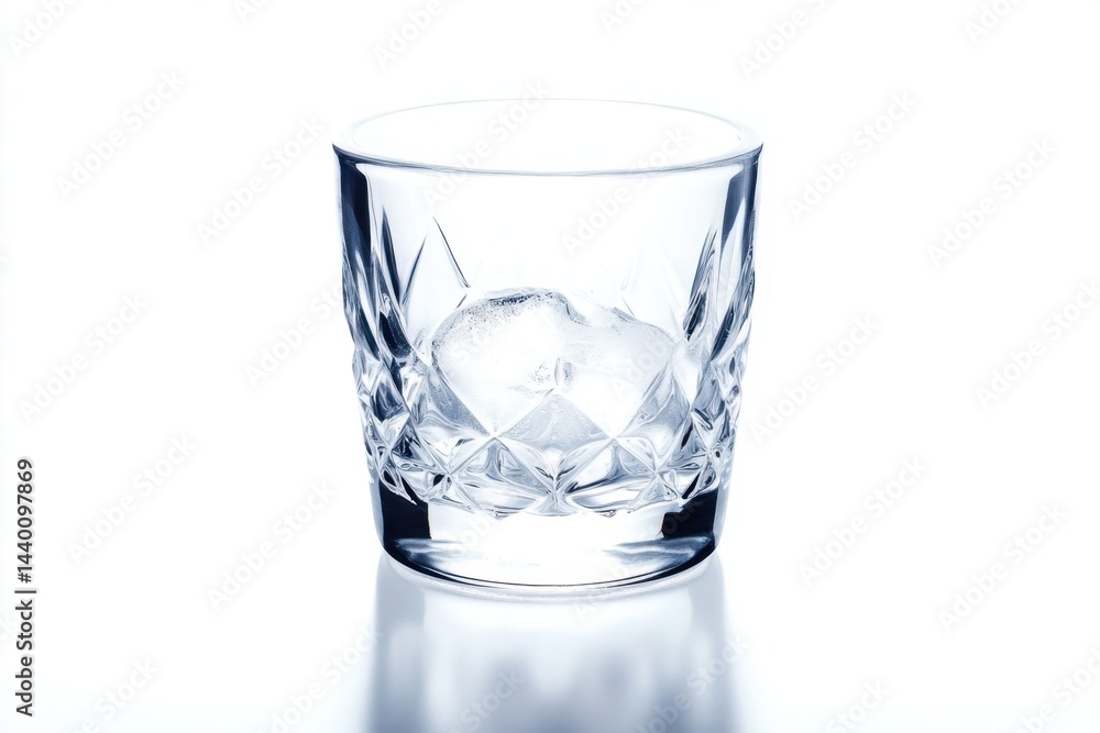 custom made wallpaper toronto digitalCut crystal tumbler glass with single ice cube on reflective white background for drink presentation