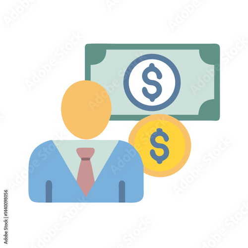 Financial Advisor Illustration with Dollar Bill and Coin on Black Background