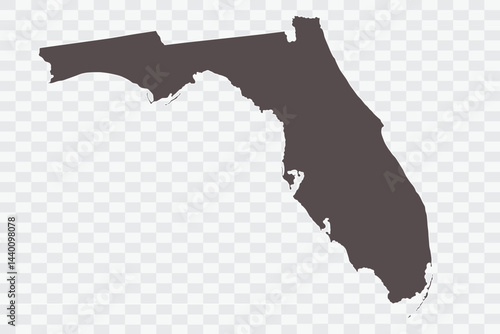 FLORIDA Map Minimalist High-Quality PNG Ash Color on Transparent Background Perfect for presentations infographics educational materials and graphic design projects
