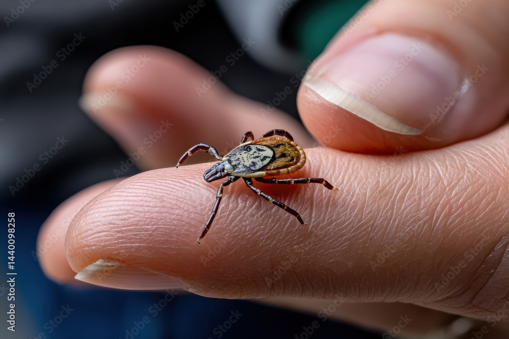 A detailed close-up shows a tick perched on a fingertip, highlighting its intricate body structure and the importance of tick awareness for health safety. A detailed close-up shows a tick perched on a fingertip, highlighting its intricate body structure and the importance of tick awareness for health safety.