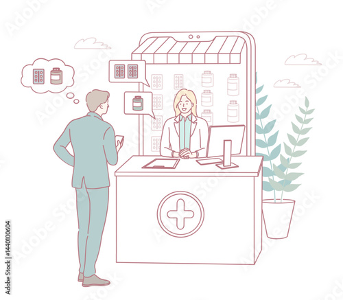 A customer actively engages in a meaningful conversation with a pharmacy professional in a modern setting