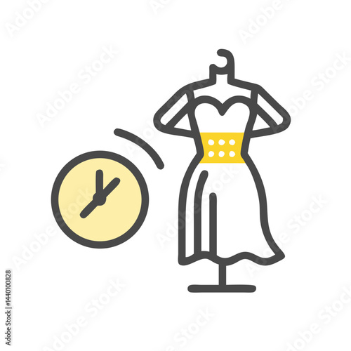 Time sensitive fashion design: Dress on a mannequin with a clock.