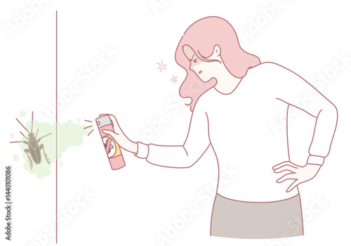 An illustration depicting a person actively using a spray to effectively combat pests in a home environment