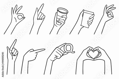 Hand gestures outline style vector collection communication and sign language elements