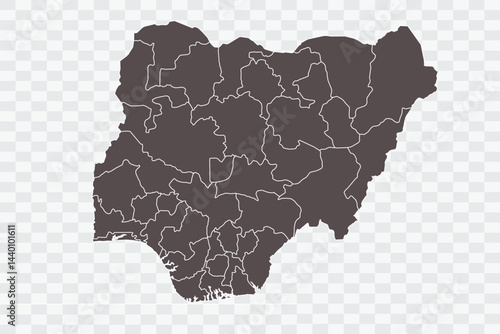 Nigeria Map Minimalist  High-Quality PNG  Ash Color on Transparent Background Perfect for presentations infographics educational materials and graphic design projects