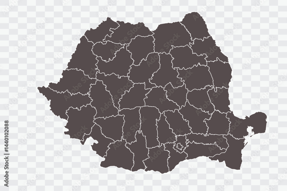 Obraz premium Romania Map Minimalist High-Quality PNG Ash Color on Transparent Background Perfect for presentations infographics educational materials and graphic design projects