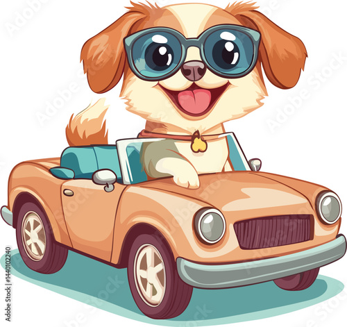 funny cartoon dog with car