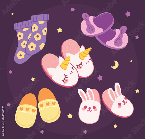 Cute Sleep Slipper Pajama Party Illustration 