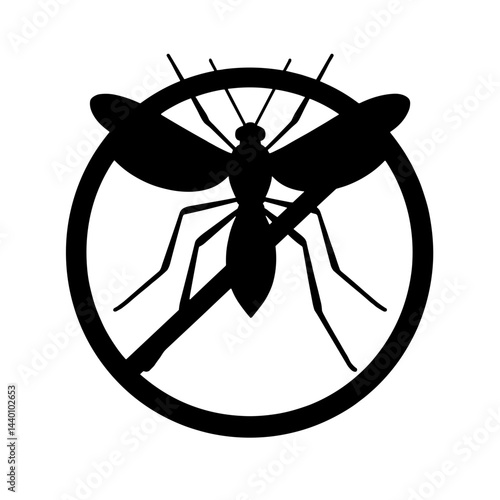 Mosquito silhouette with no entry sign, fighting summer insects