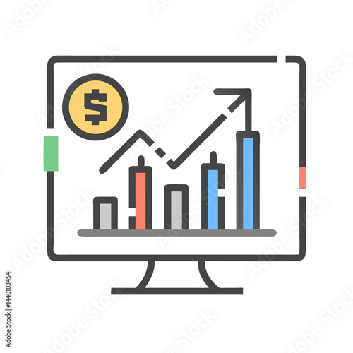 Financial Growth Chart on Computer Screen Displaying Positive Trends and Dollar Icon