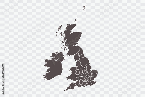 Uk Counties Map Minimalist  High-Quality PNG  Ash Color on Transparent Background Perfect for presentations infographics educational materials and graphic design projects