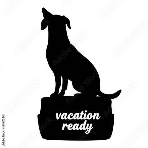 Silhouette of dog preparing for vacation, summer travel excitement